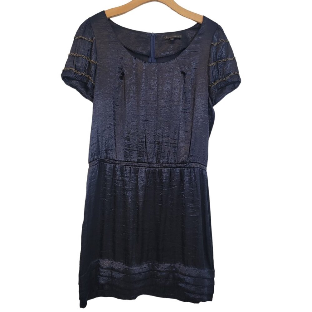 Lucca Couture Dress Womens Short Sleeve Navy Blue Metal Chain‎ Accent Sz L Goth